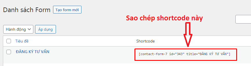 shortcode cấu hình contact form 7
