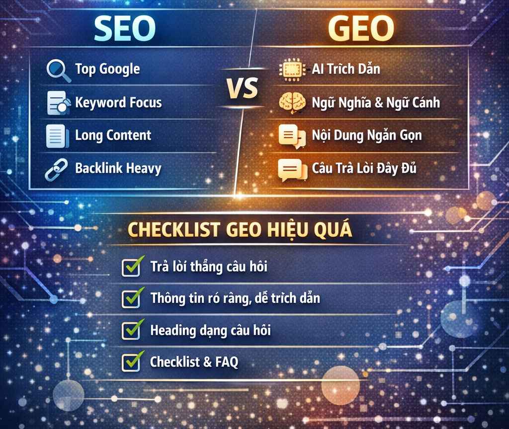 Sự khác biệt của GEO và SEO truyền thống