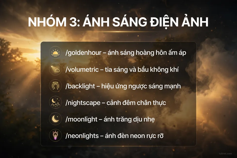 Infographic lệnh ánh sáng điện ảnh trong Google Flow