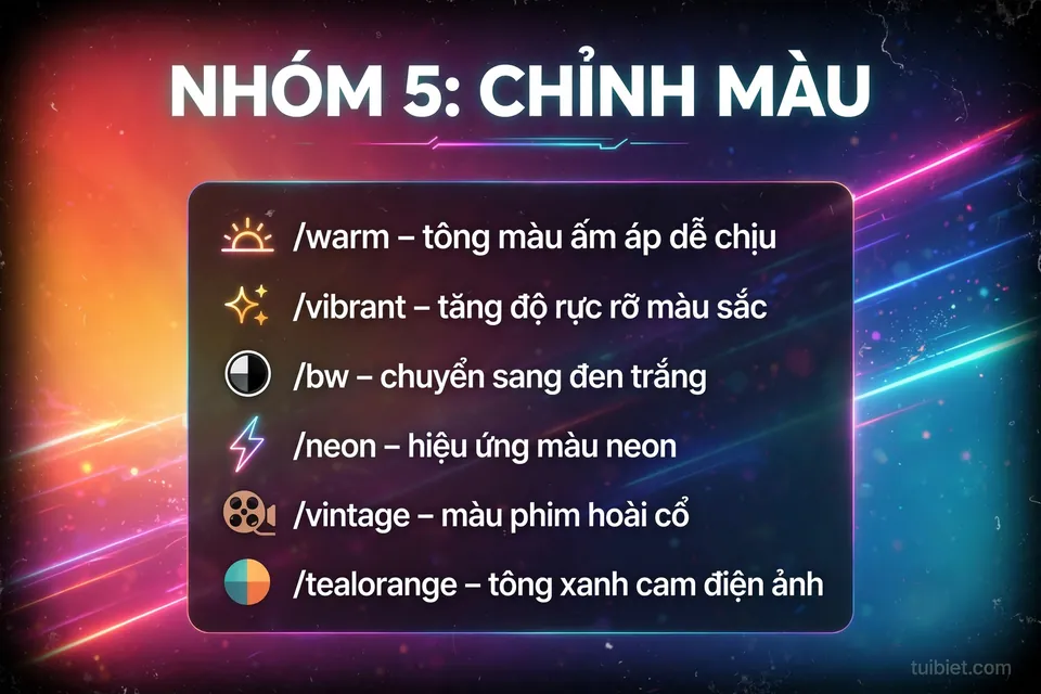 Infographic lệnh chỉnh màu trong Google Flow
